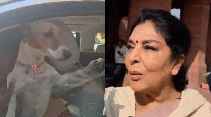 Renuka Chowdhary arrived at Parliament with her pet dog