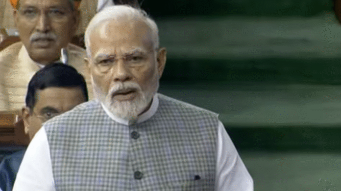 PM Modi during the debate in Parliament.