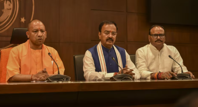 CM Yogi, Deputy CM Keshav Prasad Maurya, Deputy CM Brajesh Pathak and Finance Minister Suresh Khanna in the Yogi Cabinet meeting