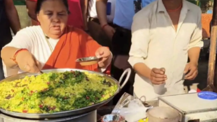 Uma Bharti selling Poha and Jalebi from a cart on the streets of Tikamgarh.