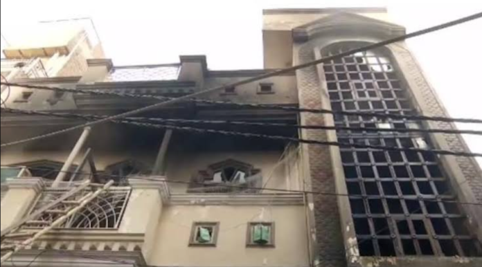 Fire breaks out at a house in Delhi's Shahdara.