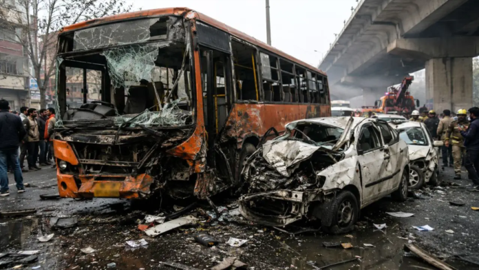 A private bus rammed into several buses in Delhi's Nand Nagri.